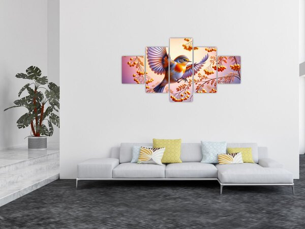 Obraz - Pták s Jeřabinou (125x70 cm)