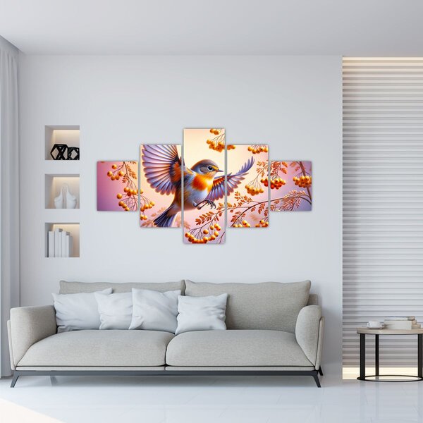 Obraz - Pták s Jeřabinou (125x70 cm)