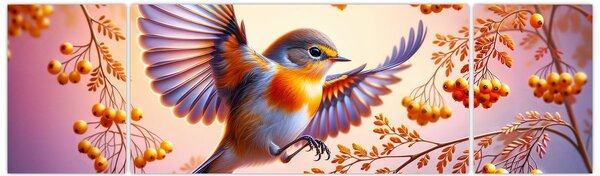 Obraz - Pták s Jeřabinou (170x50 cm)