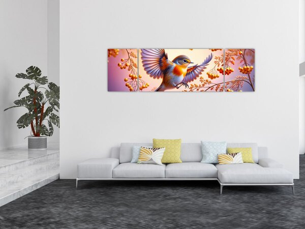 Obraz - Pták s Jeřabinou (170x50 cm)