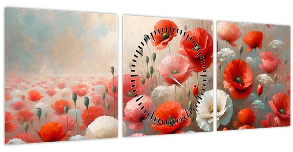 Obraz - Malba vlčích máků (s hodinami) (90x30 cm)