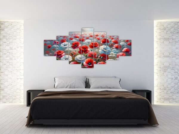 Obraz - Pole vlčích máků (210x100 cm)