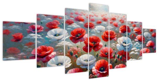 Obraz - Pole vlčích máků (210x100 cm)