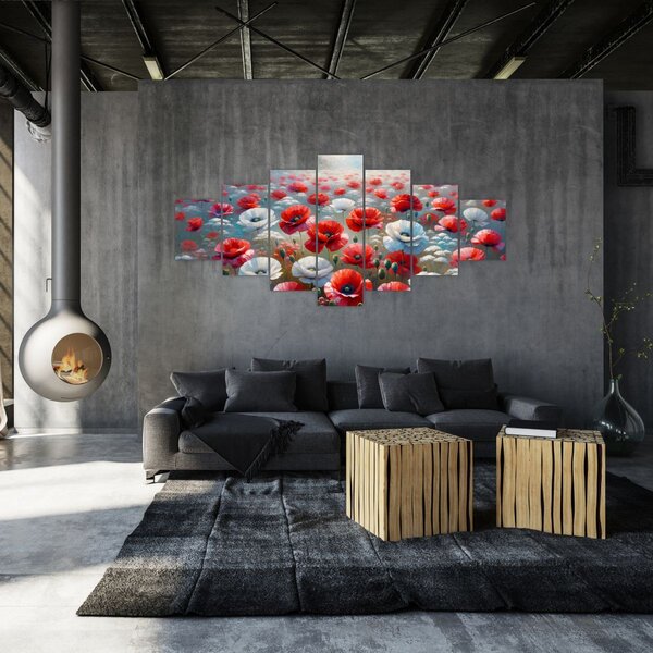 Obraz - Pole vlčích máků (210x100 cm)