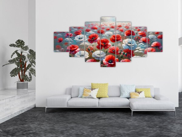 Obraz - Pole vlčích máků (210x100 cm)
