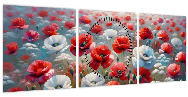 Obraz - Pole vlčích máků (s hodinami) (90x30 cm)