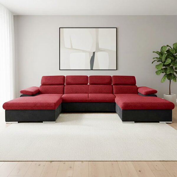 Sedací souprava COOL III | 191x350x191 cm | rozkládací + 2x úložný prostor | červeno černá 09/15