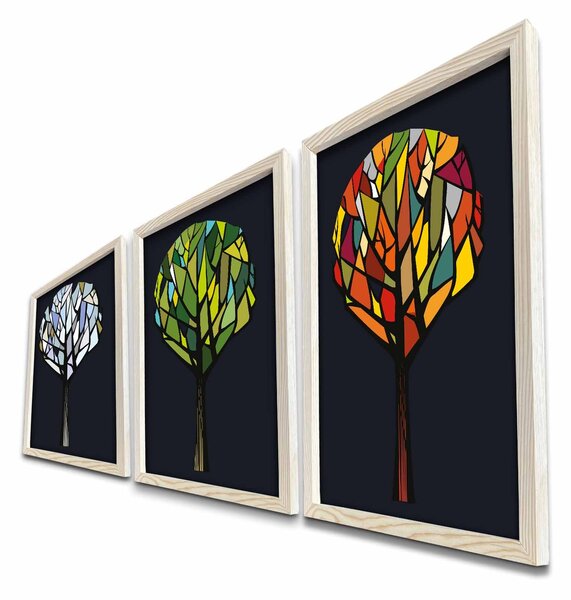 ASIR Obraz na MDF s rámem 3ks TRIÁDA ROČNÍCH OBDOBÍ 38 x 53 cm