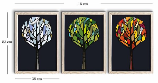 ASIR Obraz na MDF s rámem 3ks TRIÁDA ROČNÍCH OBDOBÍ 38 x 53 cm