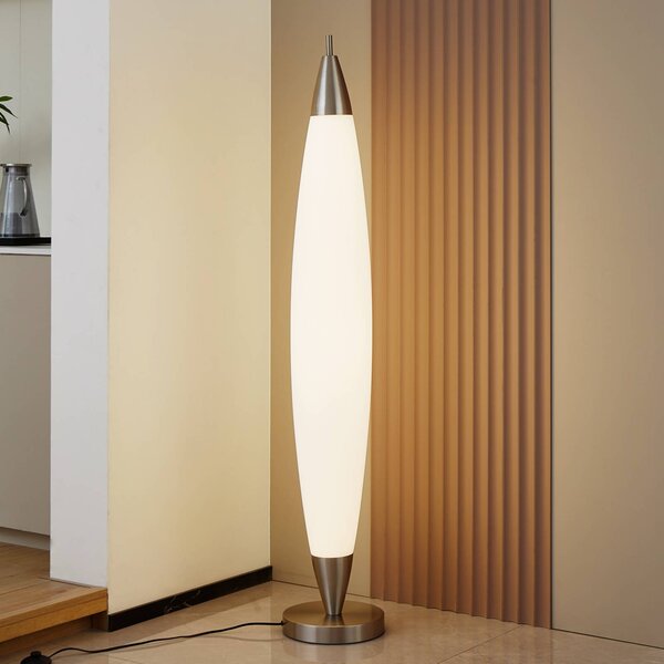 Lucande Stojací lampa LED Tarell, bílá/niklová, 146 cm, stmívatelná, stmívatelný, Bílá / opál, Obývací pokoj / jídelna, Plast, Moderní