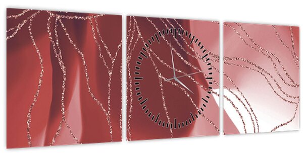 Obraz - Červená abstraktní květina N⁰1 (s hodinami) (90x30 cm)