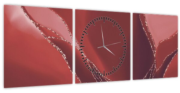 Obraz - Červená abstraktní květina N⁰2 (s hodinami) (90x30 cm)