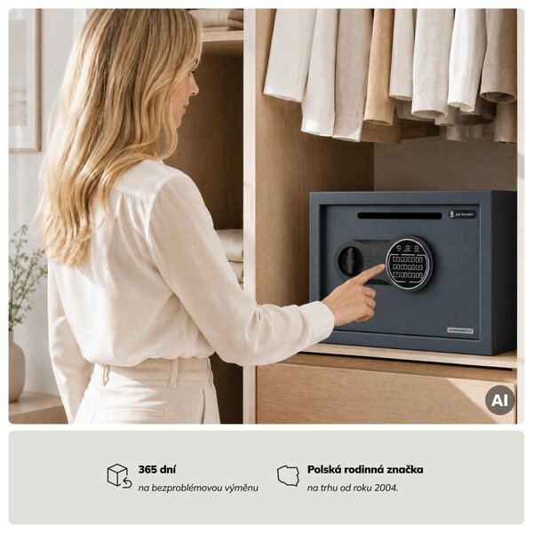 Malý vhazovací trezor na kód, elektronický, na tržbu a obálky, 350x250x250 mm: PIERCE