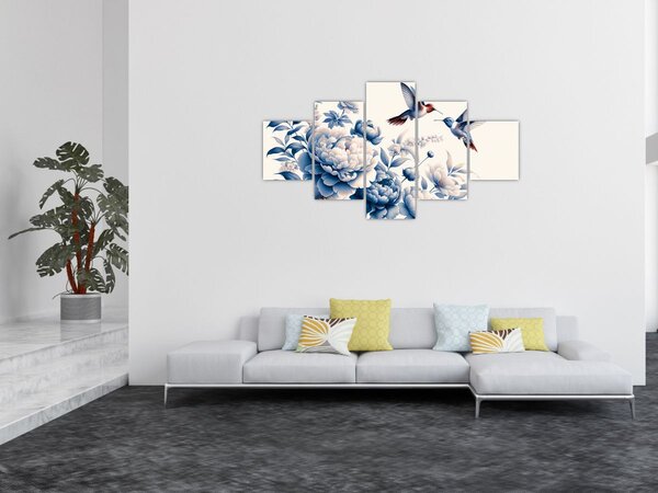 Obraz - Kolibříci nad květinou (125x70 cm)