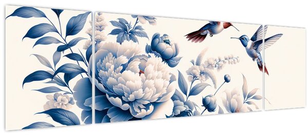 Obraz - Kolibříci nad květinou (170x50 cm)
