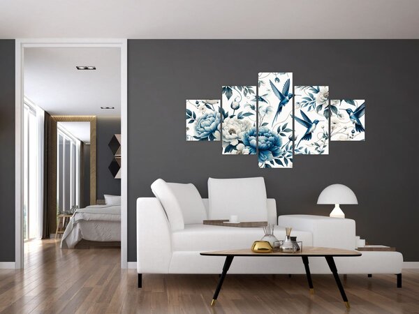 Obraz - Kolibříci s květy (125x70 cm)