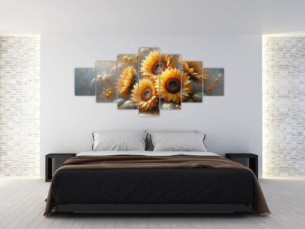 Obraz - Malba slunečnic (210x100 cm)