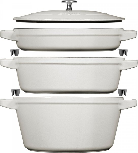 Sada STAUB litinový hrnec,kastrol a pánev s poklicí 24cm SET/4ks bílý lanýž