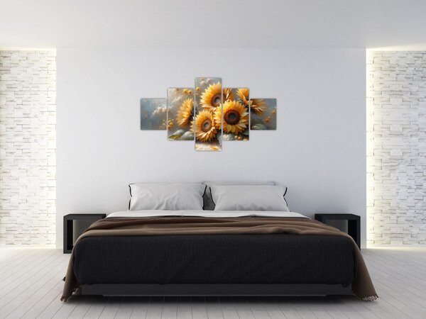 Obraz - Malba slunečnic (125x70 cm)