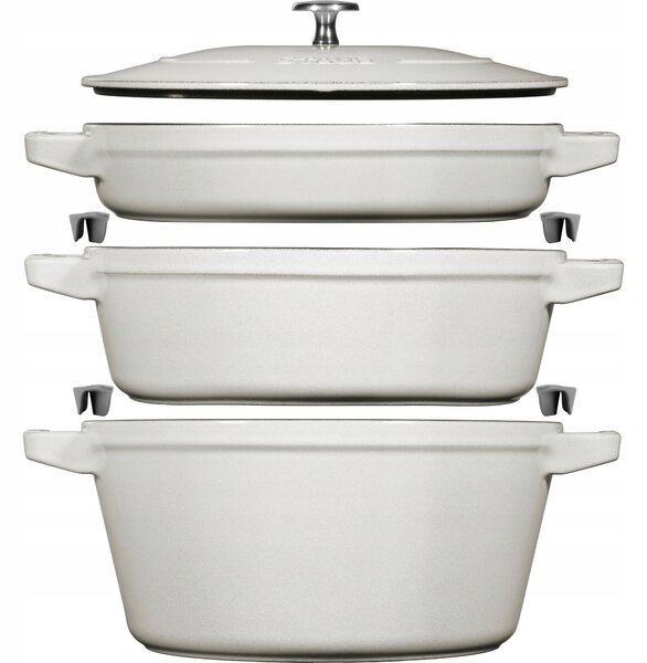 Sada STAUB litinový hrnec,kastrol a pánev s poklicí 24cm SET/4ks bílý lanýž