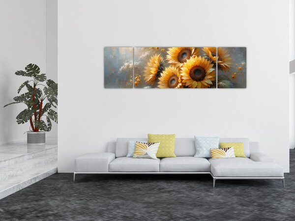 Obraz - Malba slunečnic (170x50 cm)