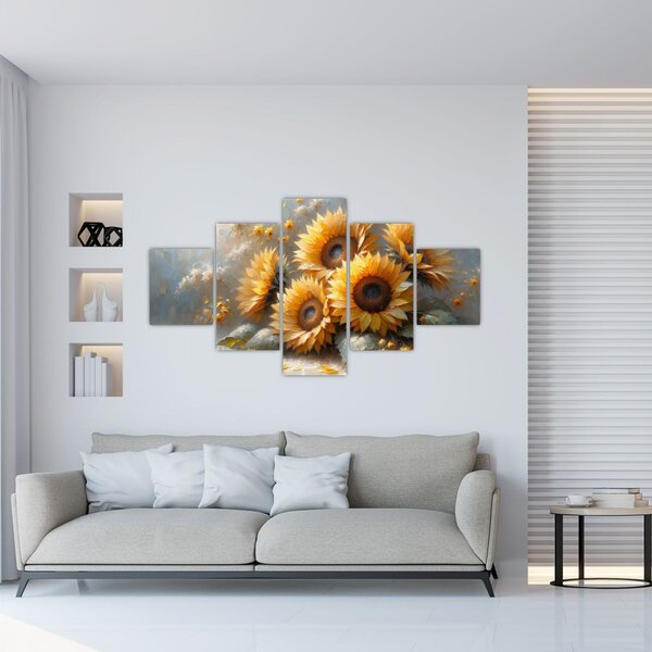 Obraz - Malba slunečnic (125x70 cm)