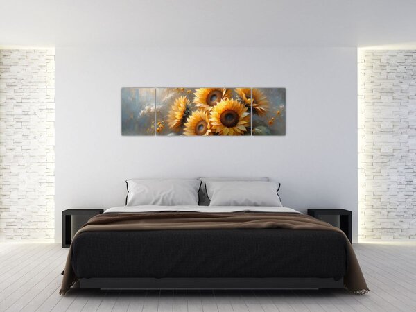 Obraz - Malba slunečnic (170x50 cm)