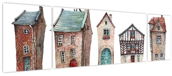 Obraz - Akvarelové domečky (170x50 cm)