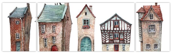 Obraz - Akvarelové domečky (170x50 cm)