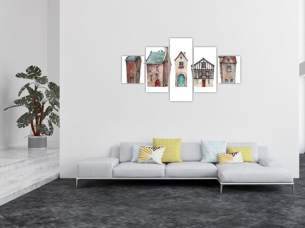 Obraz - Akvarelové domečky (125x70 cm)