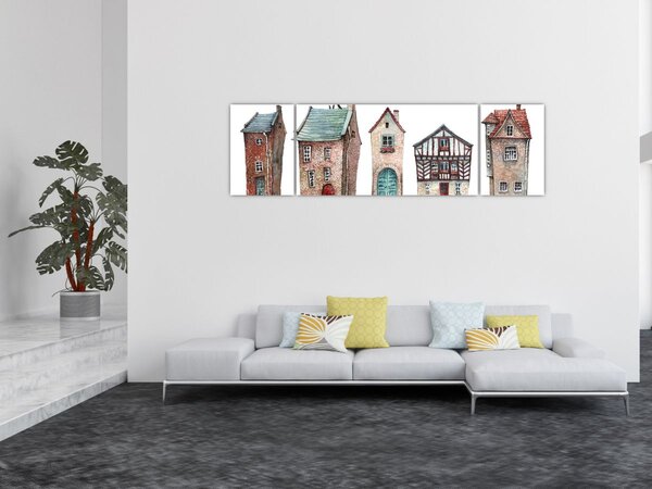 Obraz - Akvarelové domečky (170x50 cm)