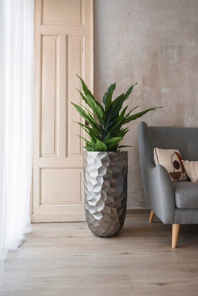Luxusní květináč AMOLAR, sklolaminát, horní průměr 41 cm x výška 75 cm, stříbrný