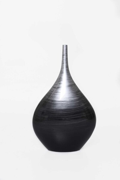 Okrasná stolní váza BELDADE, sklolaminát, výška 48 cm, stříbrno-černý lesk