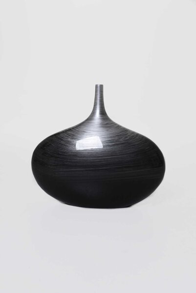 Luxusní stolní váza BELEZA, sklolaminát, výška 33 cm, stříbrno-černý lesk