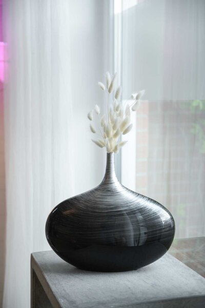 Luxusní stolní váza BELEZA, sklolaminát, výška 33 cm, stříbrno-černý lesk