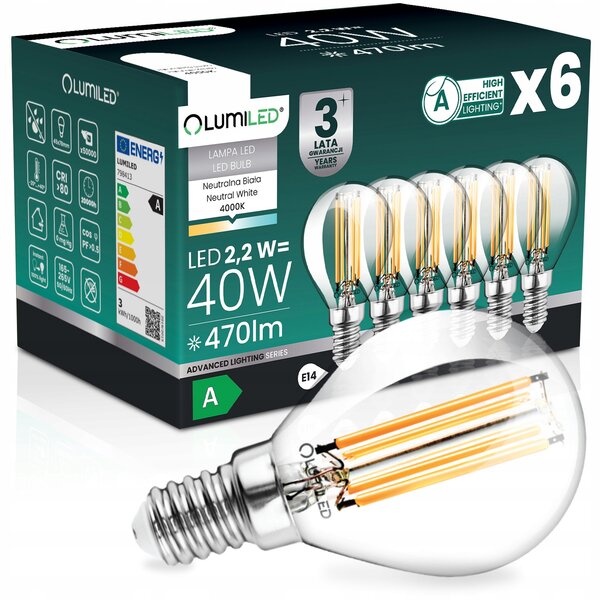 LED žárovka E14 Lumiled 2,2 W 470 lm 4000 K kulička 6 ks