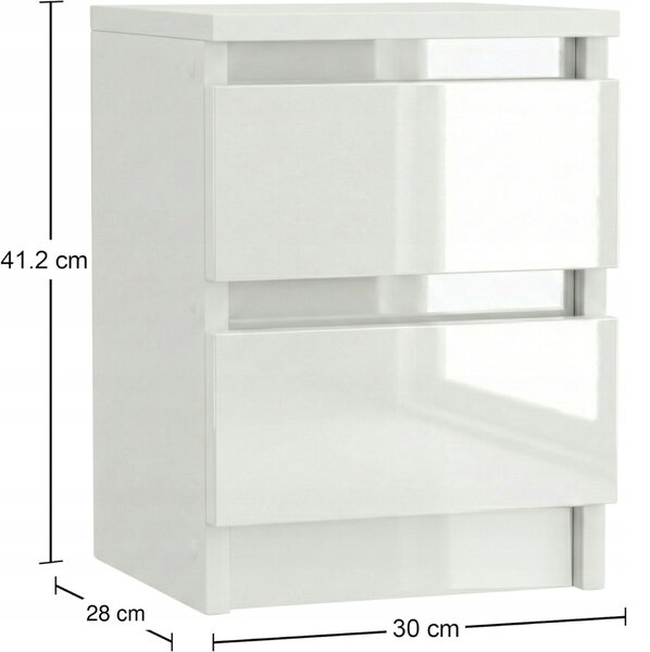 Noční stolek ComfortCove bílý lesk 30 cm 2 zásuvky