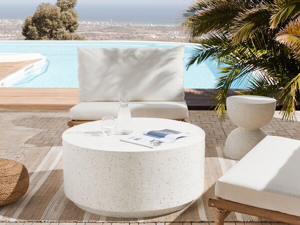 Konferenční stolek TREZZO 90 cm 90 cm Terrazzo efekt Bílé terrazzo