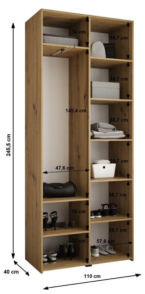 Šatní skříň s policemi 110/40 LORENA 4 - bílá / černá