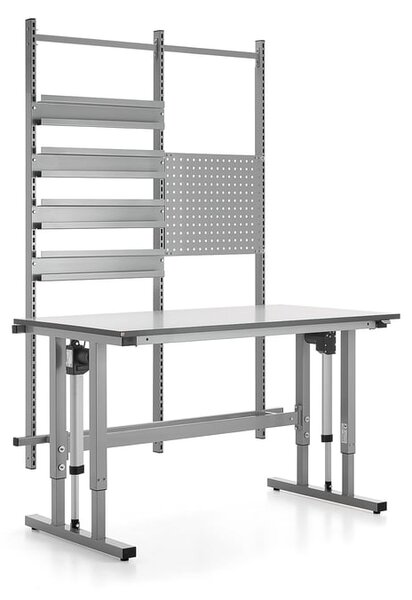 AJ Produkty Výškově nastavitelný pracovní stůl MOTION, 400 kg, 1500x800 mm, s panelem na nářadí a závěsnými lišt