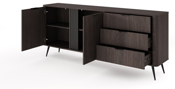 Komoda Edrin 195 cm se zásuvkami - dub dunin / černá