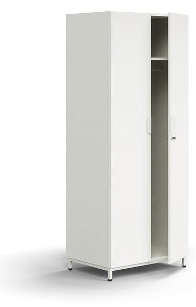 AJ Produkty Šatní skříň QBUS, uzamykatelná, šatní tyč, nohy, 2020x800x570 mm, bílá