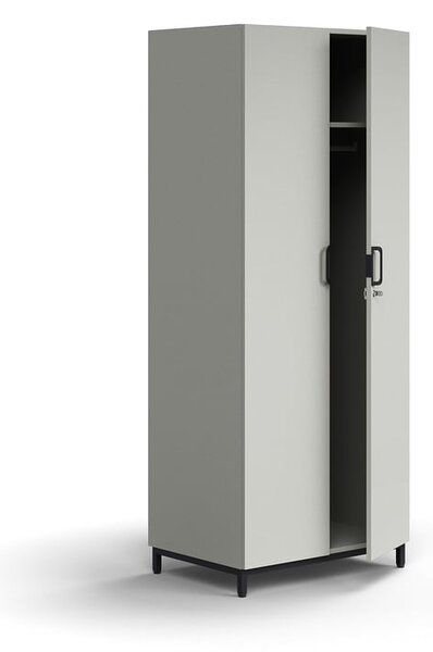 AJ Produkty Šatní skříň QBUS, uzamykatelná, šatní tyč, nohy, 2020x800x570 mm, černá, světle šedá