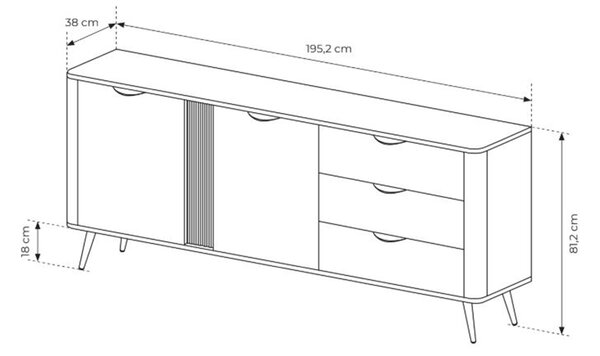 Komoda Edrin 195 cm se zásuvkami - dub dunin / černá