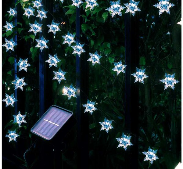 Solární vánoční řetěz s velkými sněhovými vločkami, studená bílá, 5m, 30 LED