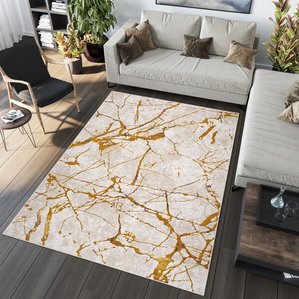 Makro Abra Kusový koberec abstraktní PALERMO E365A béžový zlatý Rozměr: 80x150 cm
