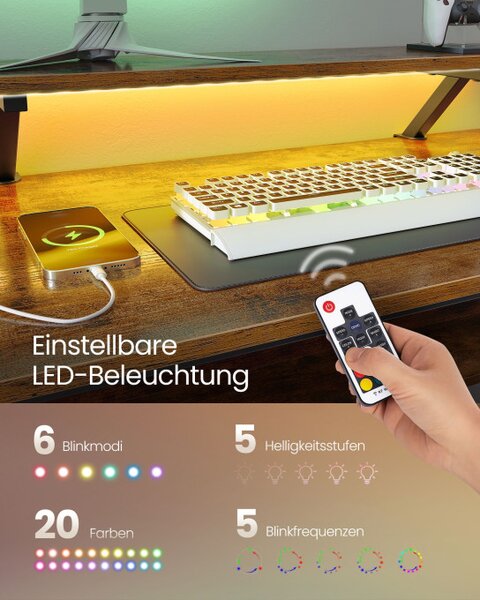 Rohový kancelářský stůl s LED osvětlením LWD095K01