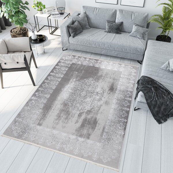 Makro Abra Kusový koberec klasický PALERMO E054A šedý bílý Rozměr: 80x200 cm