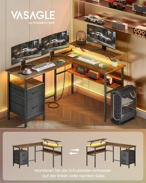 Rohový kancelářský stůl s LED osvětlením LWD095K01