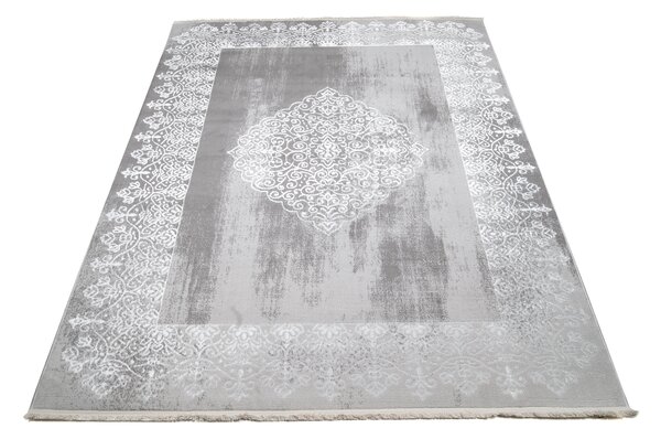 Makro Abra Kusový koberec klasický PALERMO E054A šedý bílý Rozměr: 80x200 cm